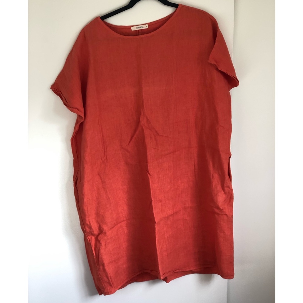 Filosofia Erin T-Shirt Tunic Dress Poppy / Orange / Koi in Linen Size S